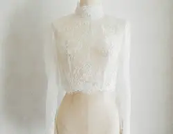 Modesto Jaqueta De Casamento De Manga Longa, Pescoço Alto, Bolero, Xale, Branco, Marfim, Renda, Casaco De Noiva, Tamanho Personalizado, Acessórios Do Casamento