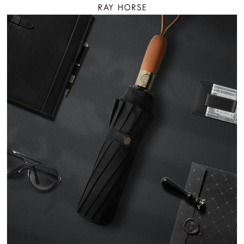 

RAY HORSE-Folding Umbrella for Men and Women, Pongee Cloth, 3 Folding, Sunny and Rainy, 12K, Gifts