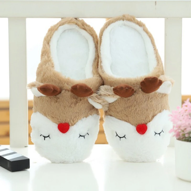 Christmas Autumn And Winter Cartoon Home Cute Elk Plush Indoor Home Women's Cotton Slippers Home Sandals