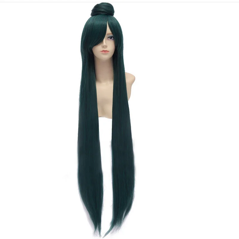 Hairjoy Pluto Meiou Setsuna Groene Cosplay Pruik Met Afneembare Broodje 100Cm Lange Rechte Synthetisch Haar