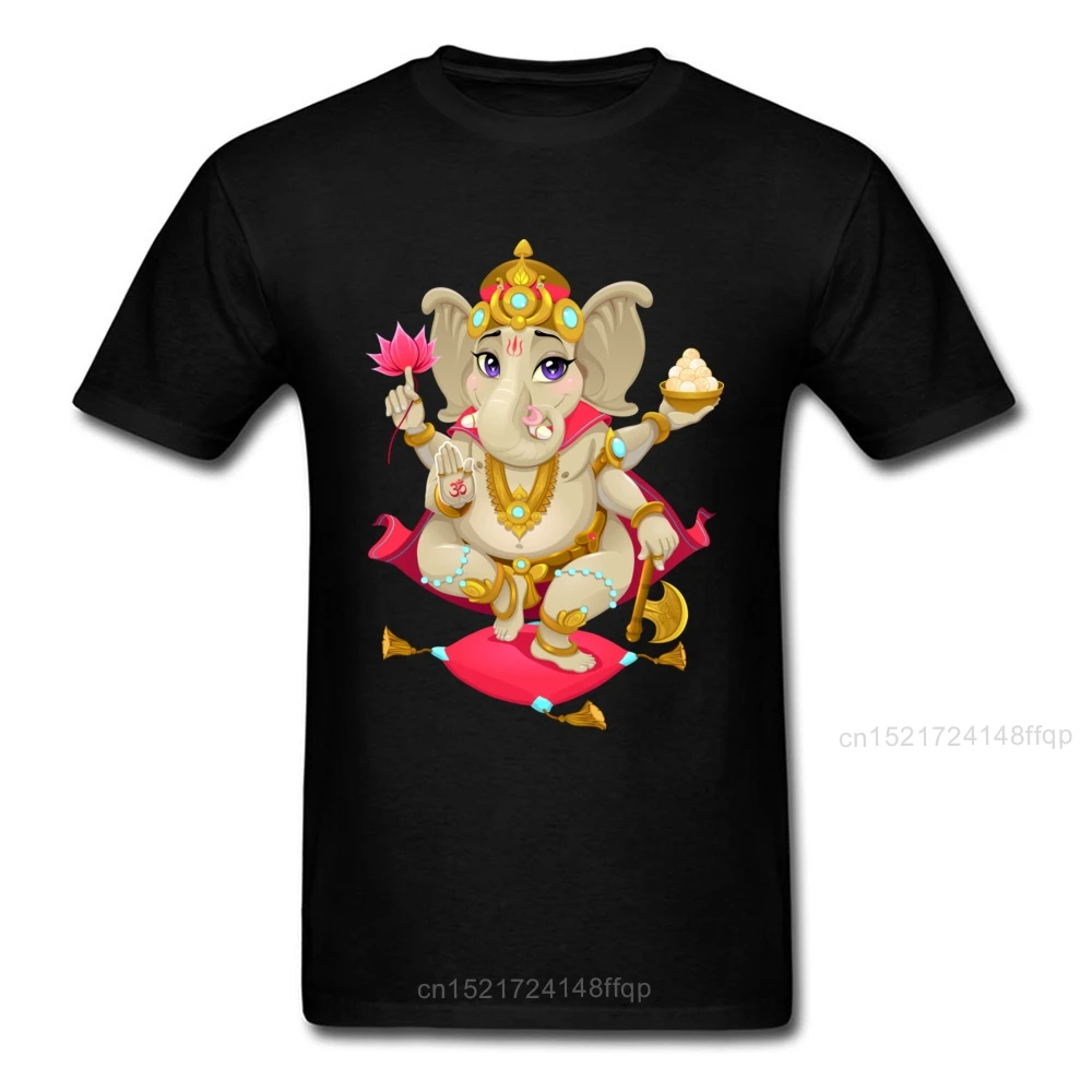 Ganesha T Shirts Hindu Deities Tshirt Thanksgiving Day T-shirt Men Tops & Tees No Fade Printed Clothing Black Summer New