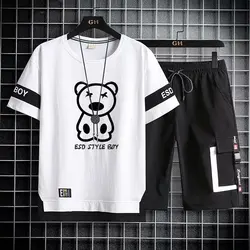 Korean Fashion Men's Sets Summer Tracksuit Men Print Bear T Shirts+Sport Shorts Suit Men Casual Men Clothing Mens Joggers Sets