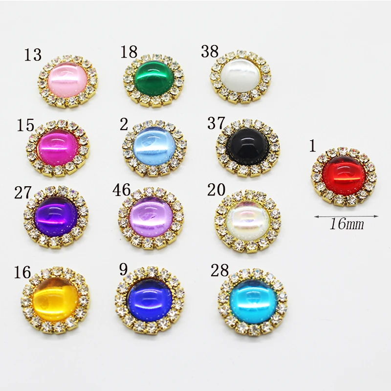 SKYE CIEL 10Pcs 16mm Diy jewelry Bright Resin Accessories Rhinestones Pedestal Embellishment Gold Caps Decoration For Making