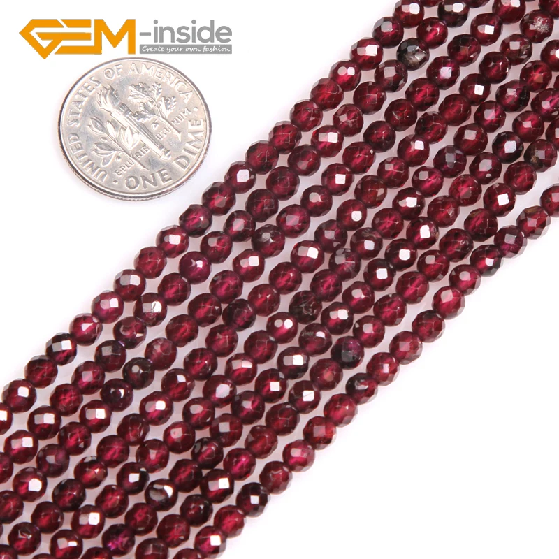 

Natural 2mm 3mm 4mm AAA Garde Dark Red Garnet Faceted Round Spacer Small Beads For Jewelry Making DIY Strand 15 inch Wholesale