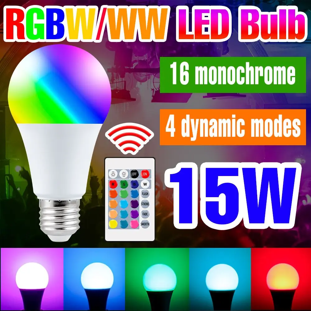 

Умная RGB-лампа светодиодная, 110 В, E27, 5 Вт, 10 Вт, 15 Вт