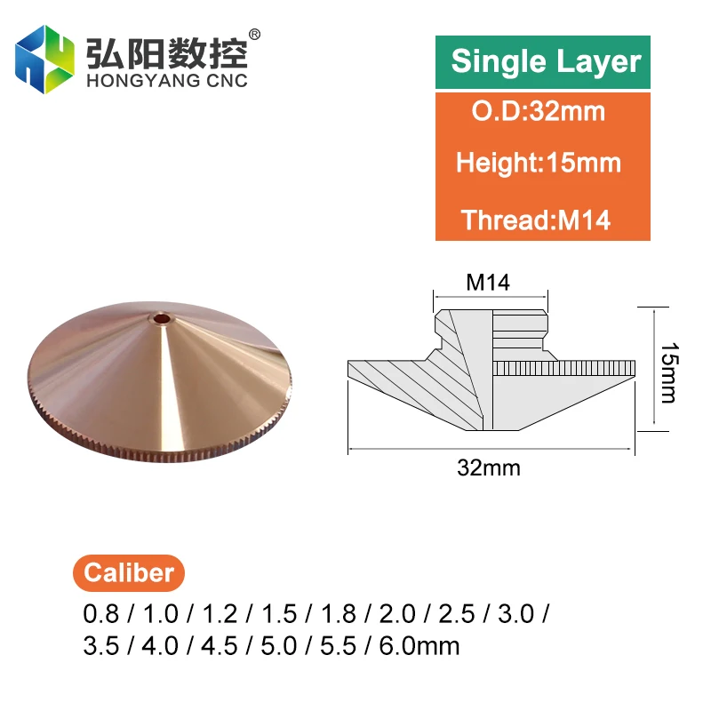 Bico ampliado a laser de fibra 32mm, máquina cnc de soldagem, camada única, camada dupla, diâmetro de corte 0.8 - 6.0mm, bico de cobre