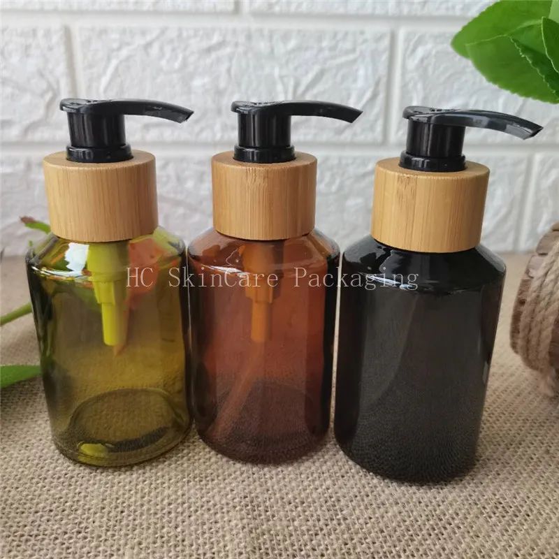 Probe Freies Grün milchglas lotion flasche mit Bambus pumpe, kosmetik verpackung, kosmetische flasche, verpackung für flüssige