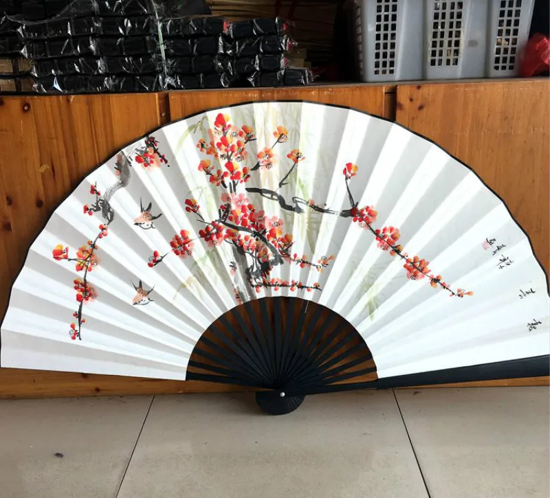 Wall Mount Paper Decorative Fan Classical Blank Xuan Paper Decoration Fan Large Living Room Decorative Hand Painting Fans