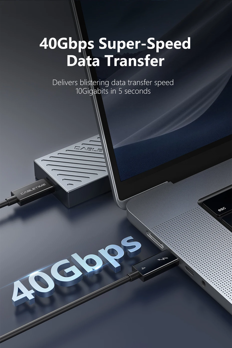 CABLETIME Thunderbolt 4 USB-C-Kabel Typ C 8K 60 Hz PD100W 40 Gbit/s kompatibles USB-4-Kabel für MacBook Dell Laptop Intel – Detail 6