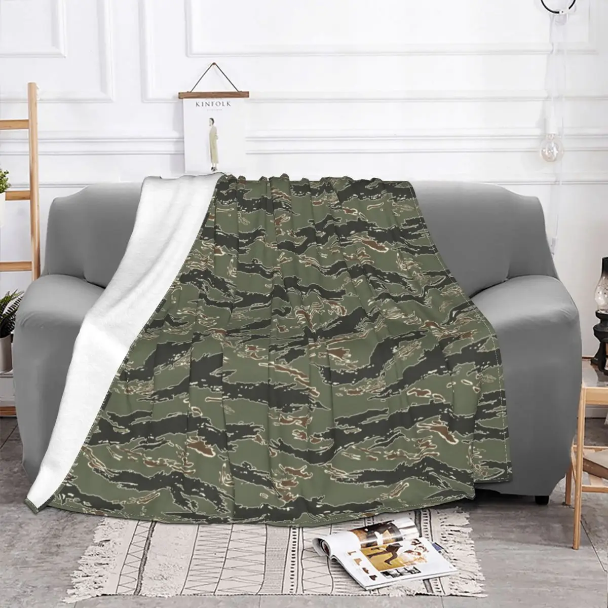 Tiger Stripe Camouflage Blankets Coral Fleece Plush All Season Army Military Camo Soft Throw Blanket for Sofa Travel Bedspreads