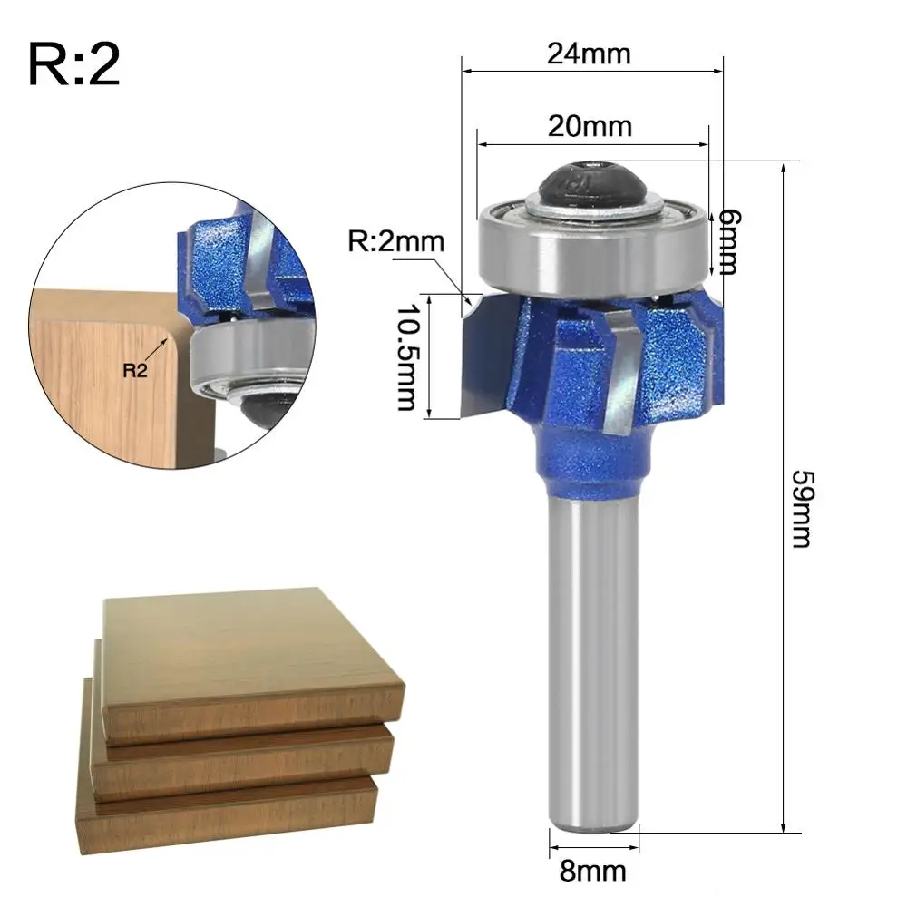 8mm Shank high quality Woodworking Milling Cutter R1mm R2mm R3mm Trimming Knife Edge Trimmer 4 Teeth Wood Router Bit