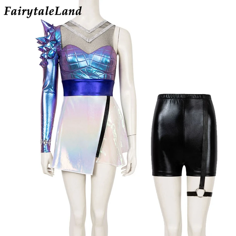 Fantasia de cosplay da league kda 2020 vestido feminino, uniforme de carnaval e dia das bruxas com cobertura total