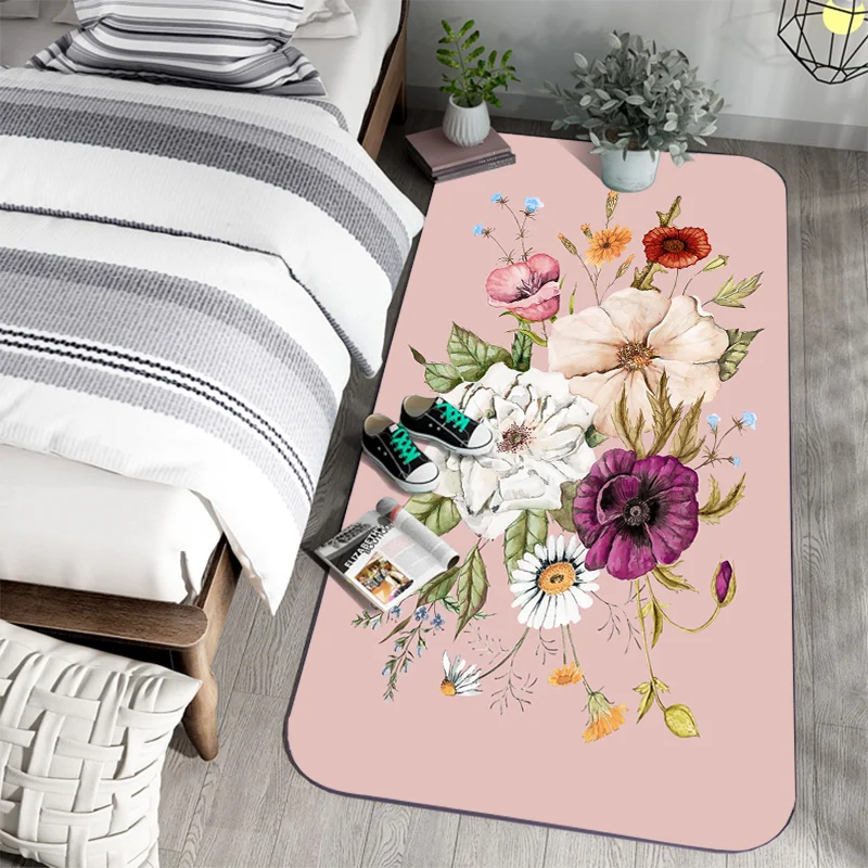 

Flower Illustration Bedroom Carpet Bathroom Kitchen Entrance Rugs Living Room Corridor Small Floor Mat Home Floor Decor