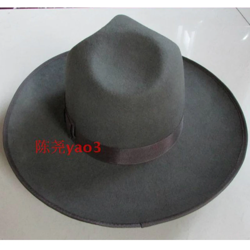 LIHUA Big Brim Hat Men Women Large Size Wool Felt Bowler Hat ,12cm/4.7inch Israel Jewish hat,  Gray Color Performance Show Hats