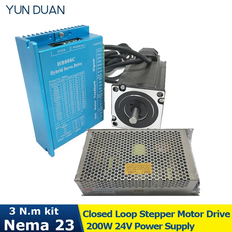 Nema 23  Closed Loop Stepper Motor Drive Kit 3Nm 57 2PH DC Motor 200W Power Supply Kits Hybird Encoder Easy Servo