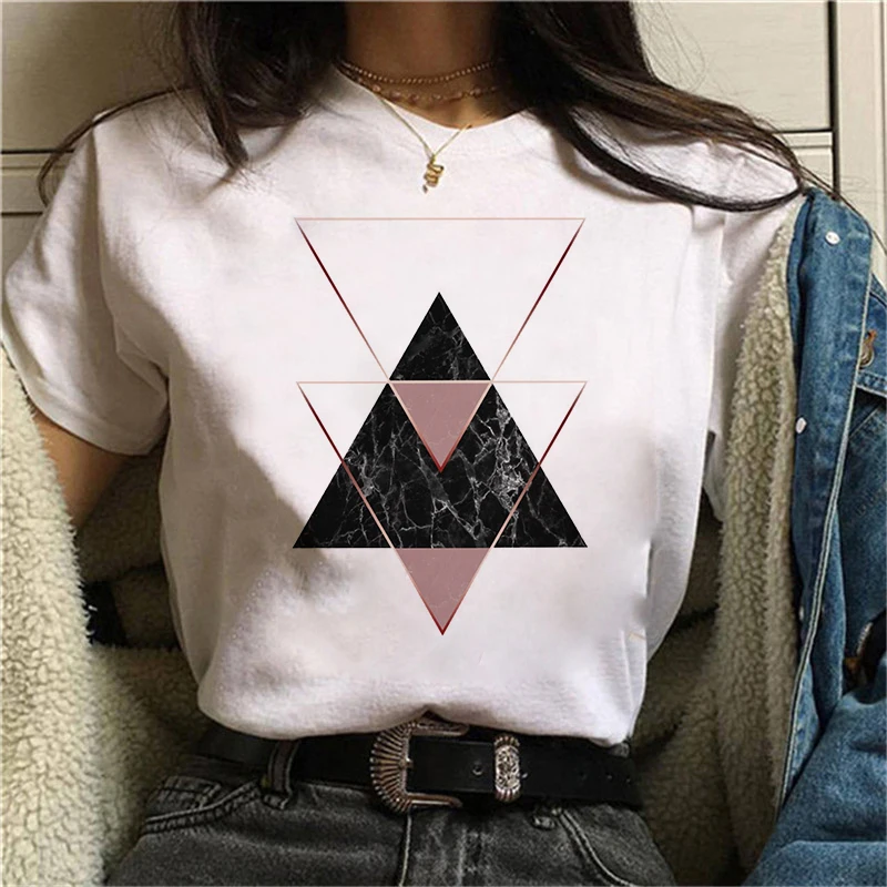 Beautiful geometry printed t shirt women 90s Graphic T-shirt Harajuku Tops Tee Cute Short Sleeve animal tshirt Female Tshirts