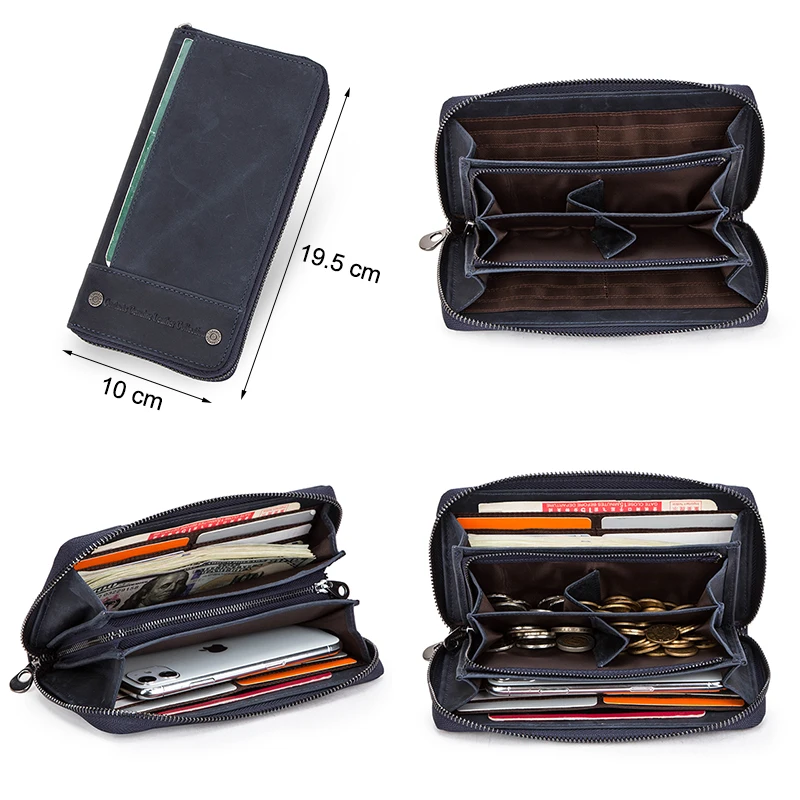 CONTACT\'S Rfid Men Wallet Genuine Leather Clutch Wallets Male Coin Purse Large Capacity Long Money Bag Phone Pocket Card Holder