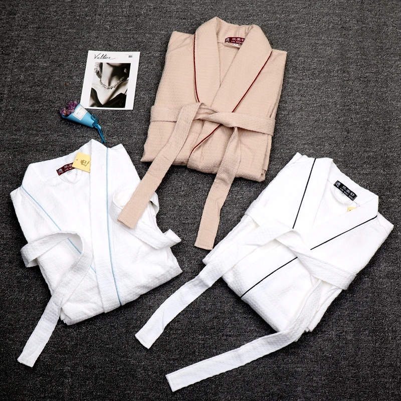 Summer Cotton Waffle Bathrobe Men Ladies wedding Long Robe Bath Men's Robe  Sleepwear Nightrobe Casual Home Bathrobe bride robe