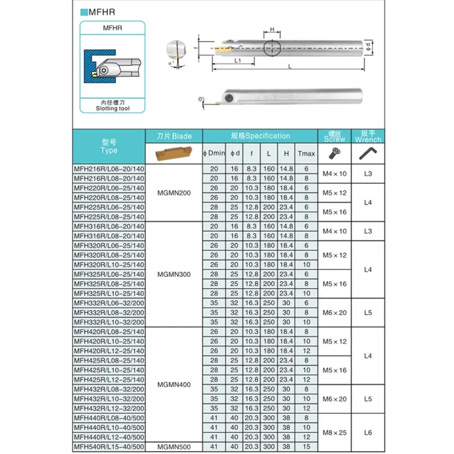 MFH216R08-20/140 Arbor MFH220L MFH320L10-25/140 tornio CNC utensili MFH325L10-25/140 scanalatura portautensili MFHR scanalatura utensile di tornitura