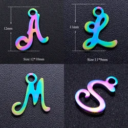 10pcs/lot Stainless Steel High Polish Alphabet Charms With Rainbow Plate DIY Initials From A-Z Alphabets Pendant Jewelry Making