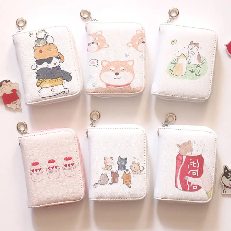 Pig Corgi Coin Purse Girls Women Book Wallet Small Cute Dog Akita Dog Cat Clutch Short Purses Ladies Wallets Female Small Money