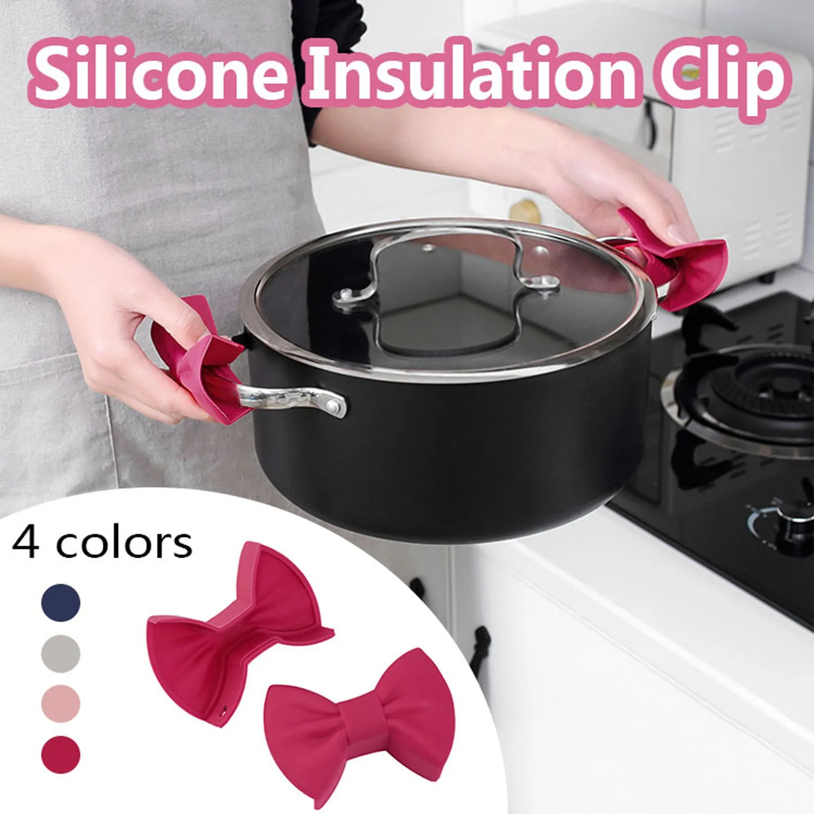 2pcs Bowknot Silicone Insulation Non-slip Soup Pot Clamp Silicone Pot Clip Houseware Insulation Pot Clamp Kitchen Accessories