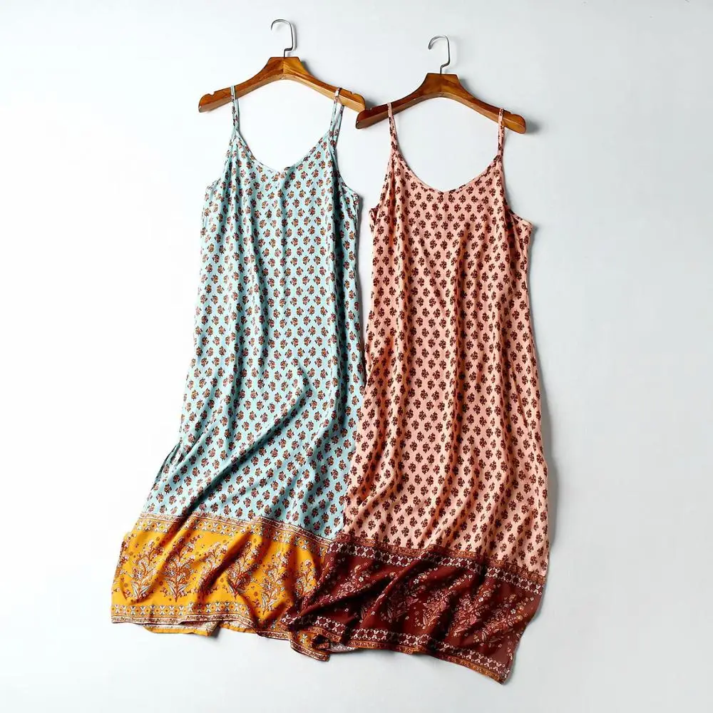 2020 Bohemian strappy long V neck Floral print BOHO Dress Summer Holiday Woman Side Slit Spaghetti Strap Dresses Sling Vestidos