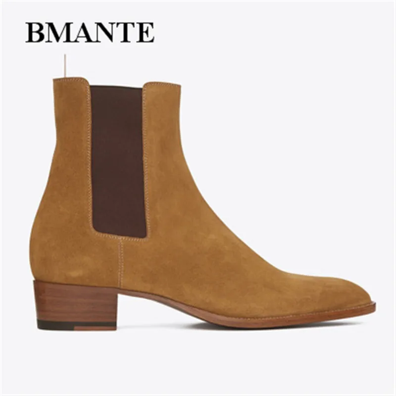 

Bmante Men Chelsea Boots Genuine Leather Suede Handmade Trainers Ankle Boots High Top Shoes for Men Streetwear Sneakers Brand