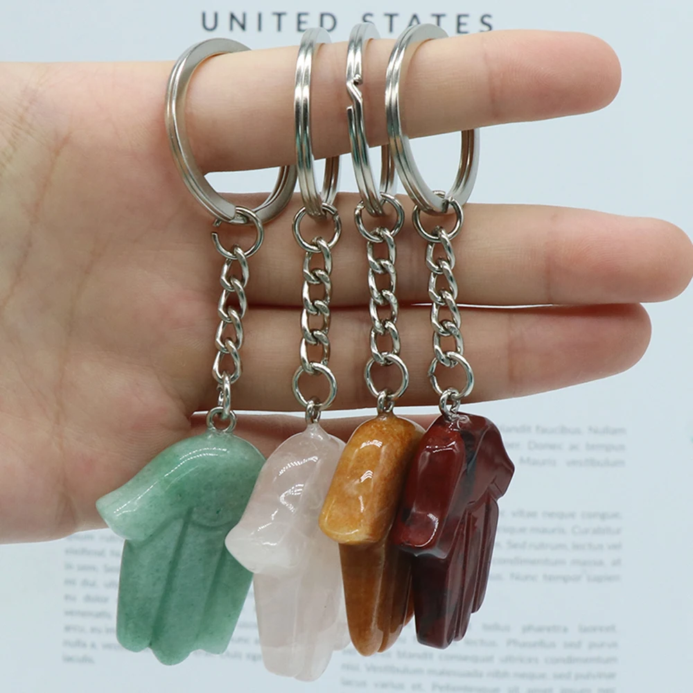 

Natural Stone Rose Quartz Green Aventurine Sodalite Opal Key Chains Gifts Car Handbag Key Holder Party Gifts Size 40x36mm