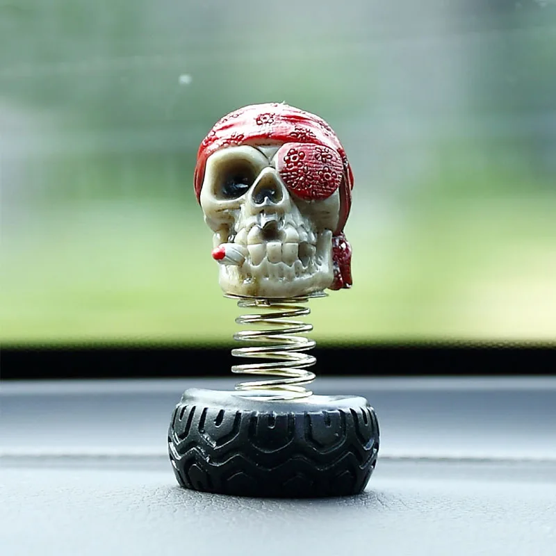 1PCS Personality Car Ornaments Cartoon Cute Shaking Head Doll Rock Skull In-Car Center Console Decoration Auto Accessories Gifts