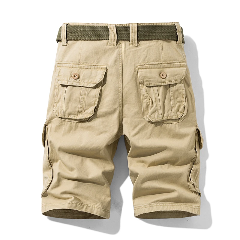 Pantalones cortos de algodón para hombre, Shorts militares, holgados, informales, con múltiples bolsillos, color caqui, para verano, 2022