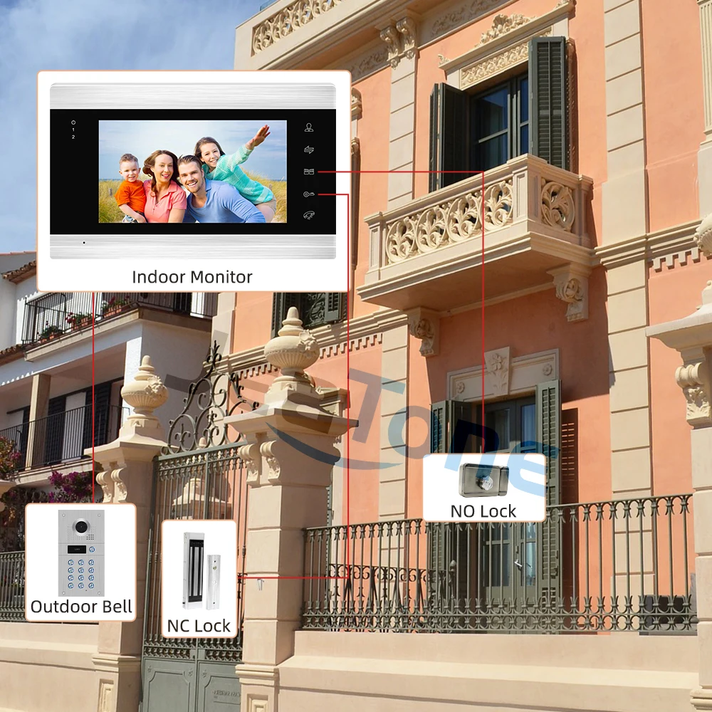 JeaTone Tuya Smart Home Video Tür Telefon 3 Monitore 960P/AHD Türklingel Access Control System Code Tastatur, RFID Karte, Auto Rekord