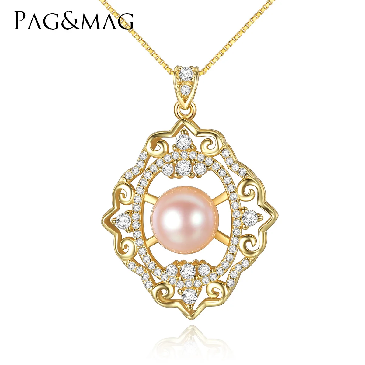 

PAG & MAG S925 Sterling Silver Necklace 18K real gold plated with 3A zirconium classic boutique jewelry necklace