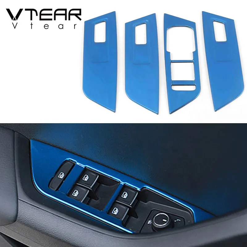 Vtear For Skoda Karoq Window Glass Lifting Button Switch Cover Trim Car Door Armrest Panel Lifter Bezel Decoration Accessories