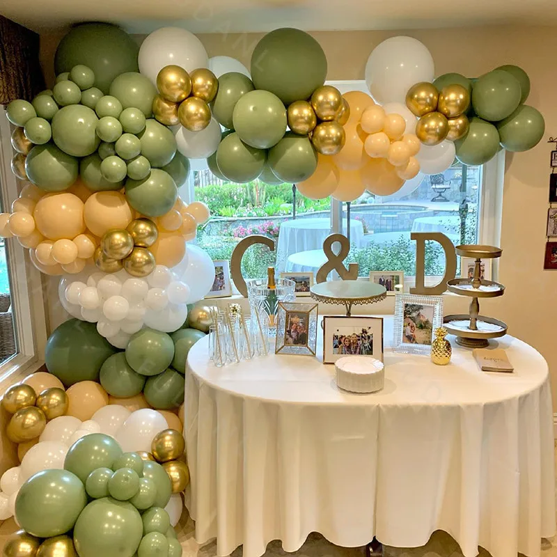 

147pcs Avocado Green Balloon Garland Arch Kit Skin Color Gold Chrome Balloons For Wedding Birthday Party Decoration Globos