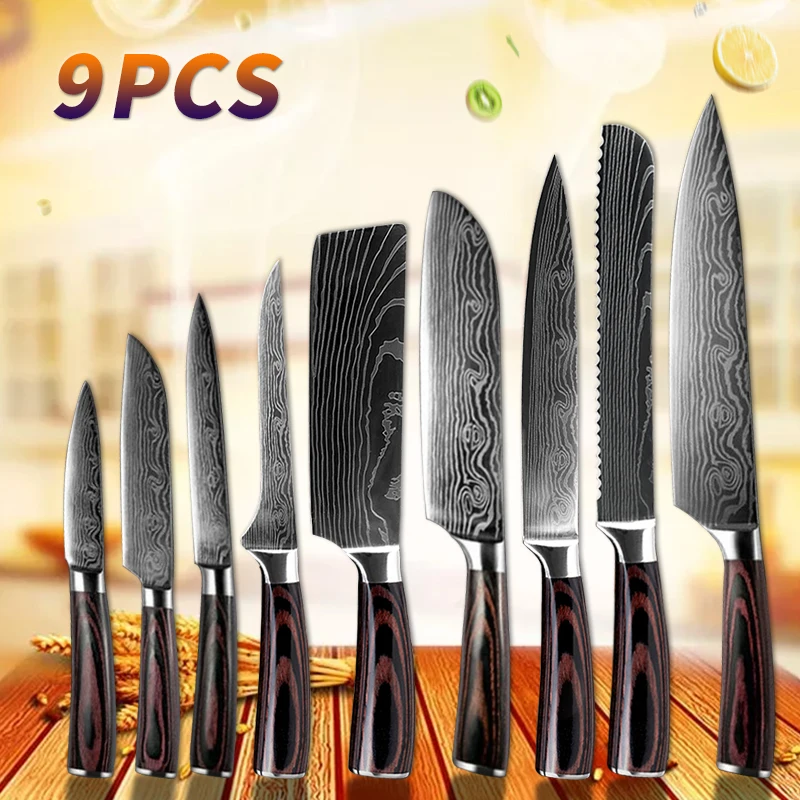 

Kitchen Knife Set Chef Knife High Carbon Steel Stainless Steel Santoku Knife Sharp Meat Cleaver Slicing Knife Kitchenware