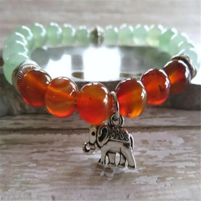 Bracelets Mala en pierre précieuse pour hommes, 8mm, pendentif extensible, vert, jade, rouge, agate, méditation, Yoga, énergie, prière, Chakras, 7.5 pouces