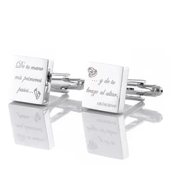 Gemelos Personalizados Boda Suit Cufflinks For Mens Wedding Sliver Square Groom Custom Engraved Buttons Shirt Jewelry Cuffs