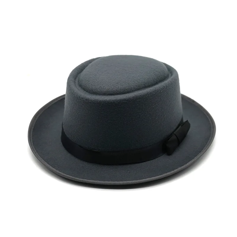 Flat-top fedora hat curling hat autumn and winter new dress felt short brim monochrome male and female church шляпа женская