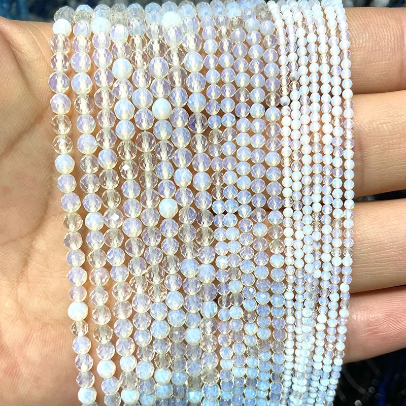 Fine 100% Natural Stone White Opal Faceted Gemstone Round Spacer Beads For Jewelry Making  DIY Bracelet Necklace 2/3/4MM