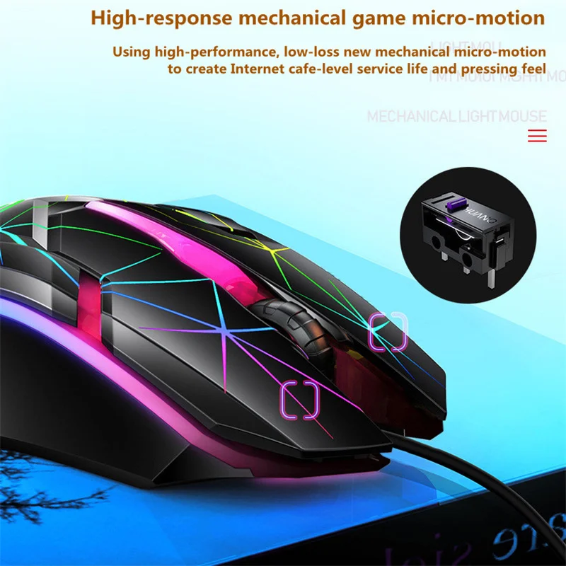 

G6 Wired Gaming Mouse USB Interface Colorful Glare 1200DPI 3 Buttons Optical Mechanical Mouse For Office Desktops Laptop