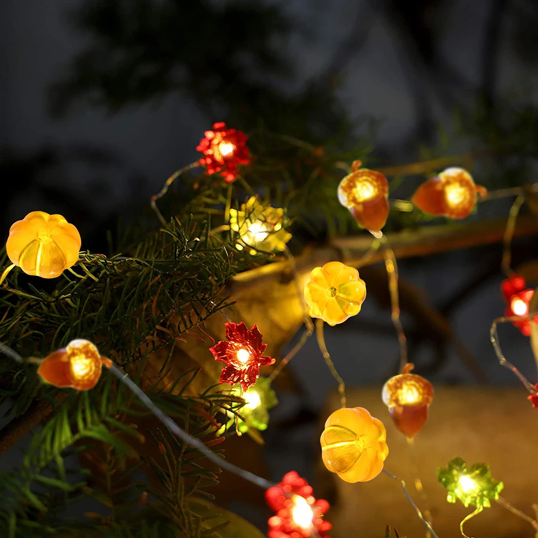 1 Set Of Halloween String Light 20-LED 3D Pumpkin String Lamp Maple Leaf String Light Multicolor Festival Party Home Decoration