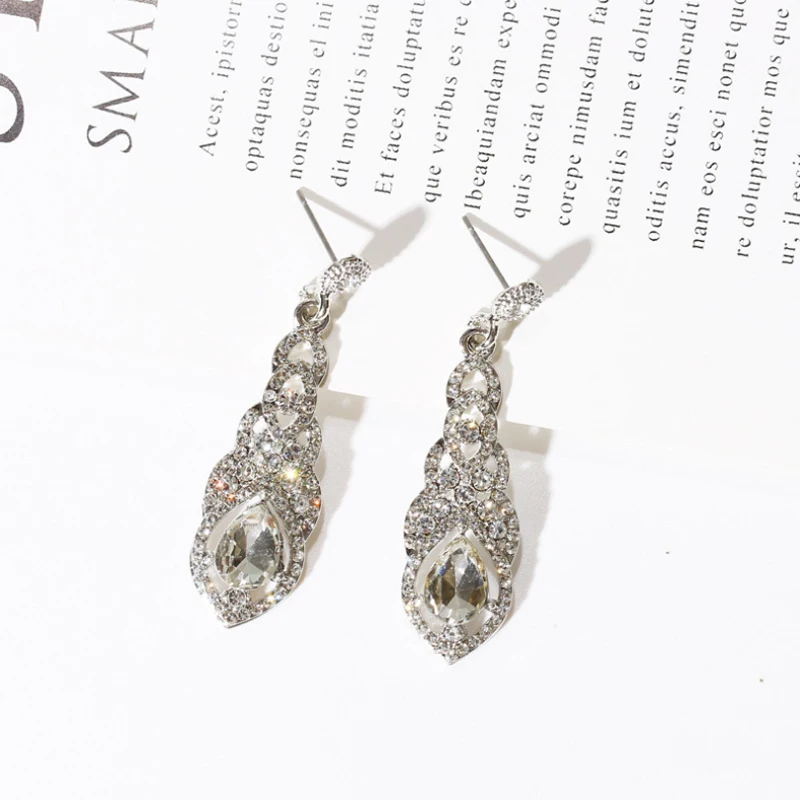 Dangle & Chandelier Earring  water-drop pendant white blue crystal setting alloy material silver color gold color plated