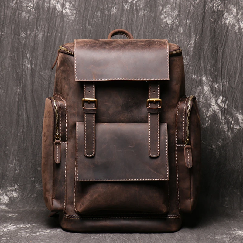 

Men Retro Crazy Horse Leather Backpack Male Genuine Cow Bag Leather Backpacks Laptop Back Pack Large Outdoor Travel Cubes Bag