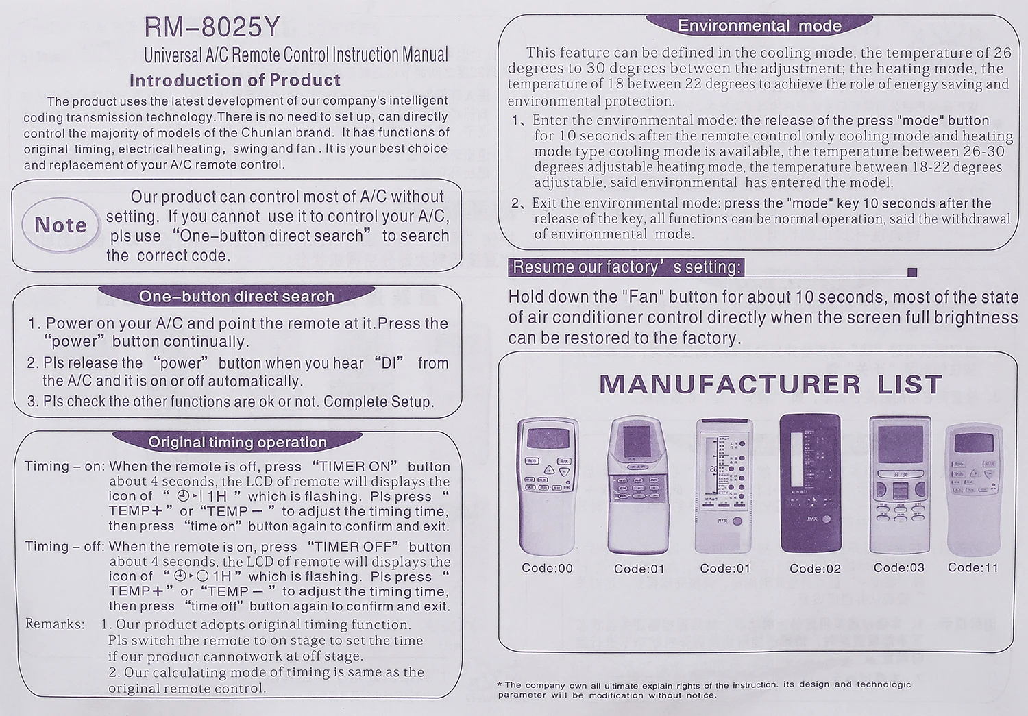 Universal Remote Control RM-8025Y Only Use for Chunlan All Model KFR-35GW VK VJ KFR-25GW Air Conditioning Conditioner Controller