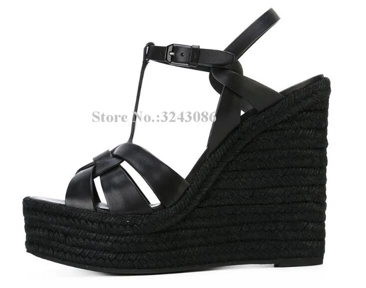 New Lady Platform Wedge Sandals Sexy Brown Black White Color Wedge Shoes Fashion Handmade Hemp Rope Summer Shoes Dropship