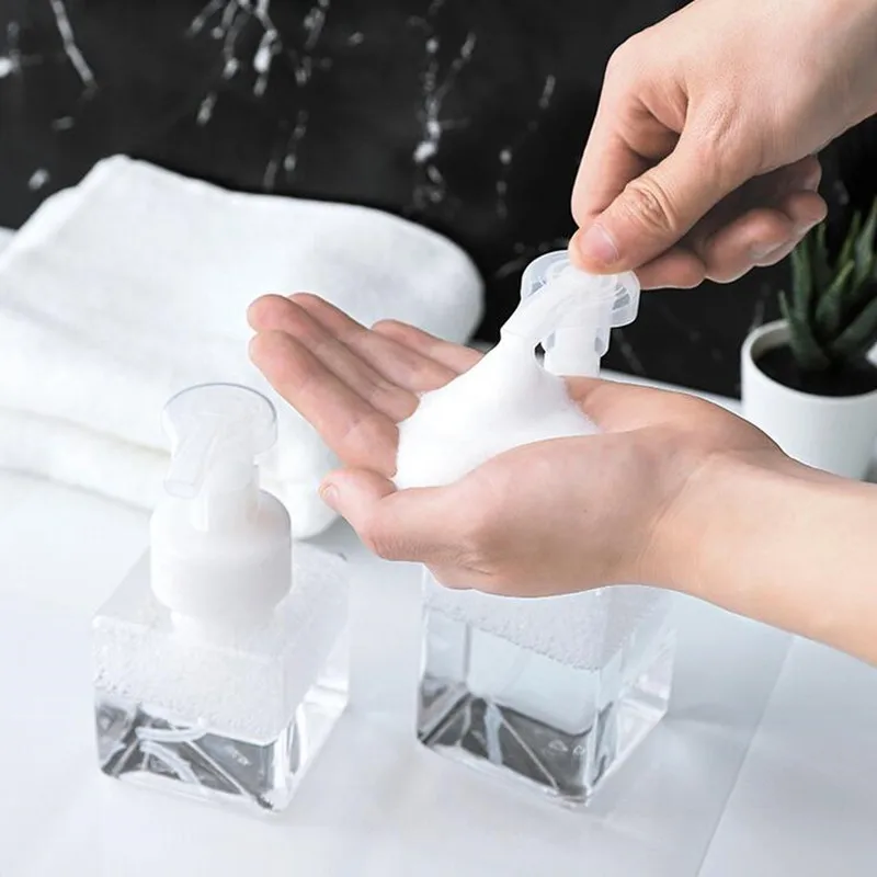 250ml/400ml Foam Pump Bottle Crystal Spray Soap Foaming Mousses Liquid Dispensers Home Travel Square Sparkling Bottle For Health