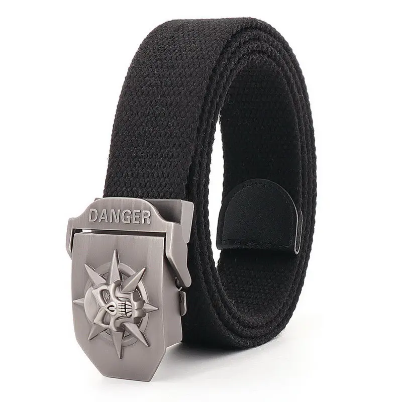 Concise Mens Metel Slide Buckle Waist Belts Breathable Canvas Light Army Military Outdoor Skull Fashion Women Jeans Accessories