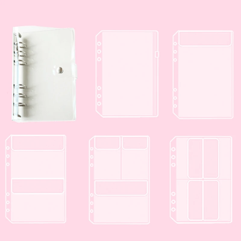 A5/conjunto de pvc macio claro capa fichário conchas 6 anel orçamento bolso zíper pasta saco caderno diário escola material de escritório papelaria