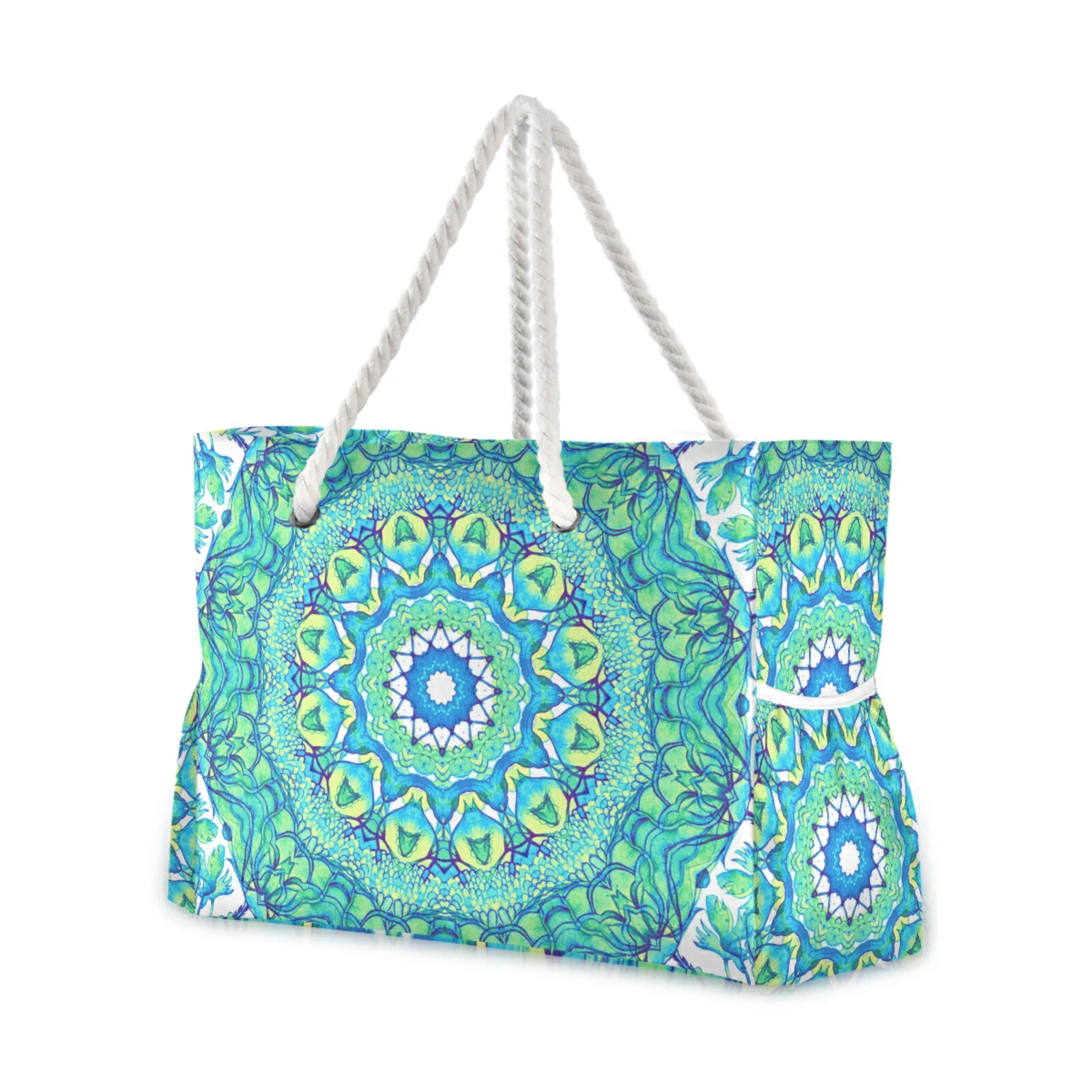 

Thick Nylon Large Size Tote ECO Reusable Mandala print Portable Shoulder Women's Handbags Folding Pouch Shopping Bag Foldable
